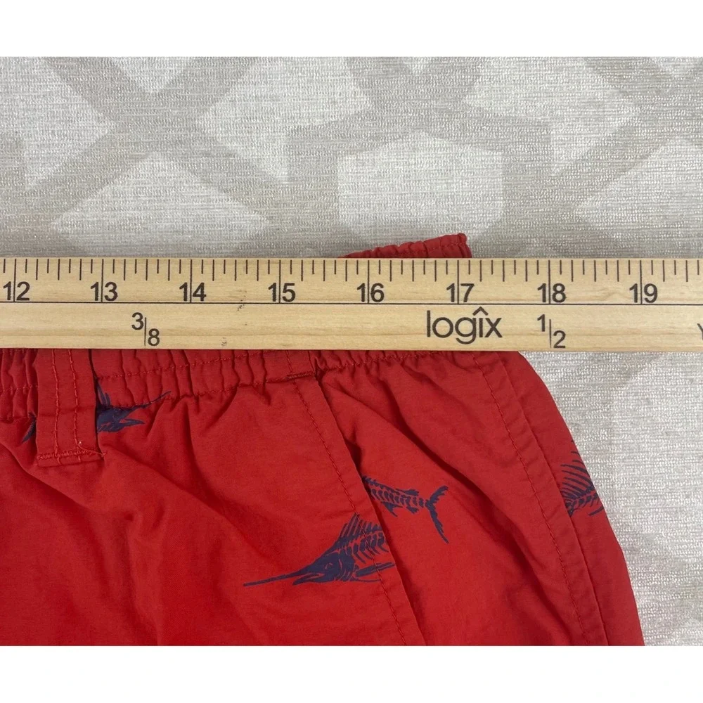 Columbia PFG Mens Red Marlin Skeleton Print Fishing Shorts Size‎ Large 6L Nylon